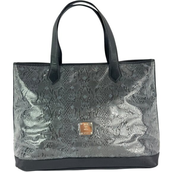 MCM x PHENOMENON Black Vinyl/Canvas and Leather Trim Visetos Tote Bag - Picture 1 of 12